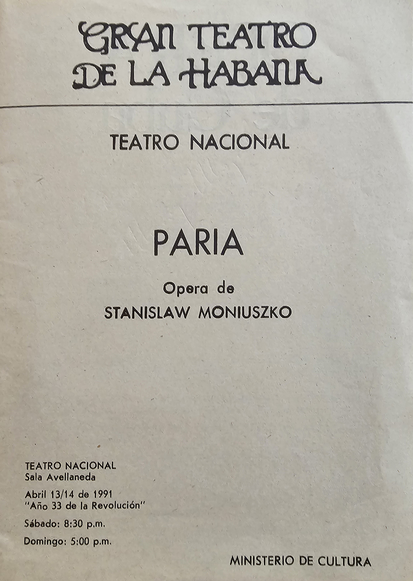 Paria Stanisław Moniuszko Gran Teatro De La Habana 1991